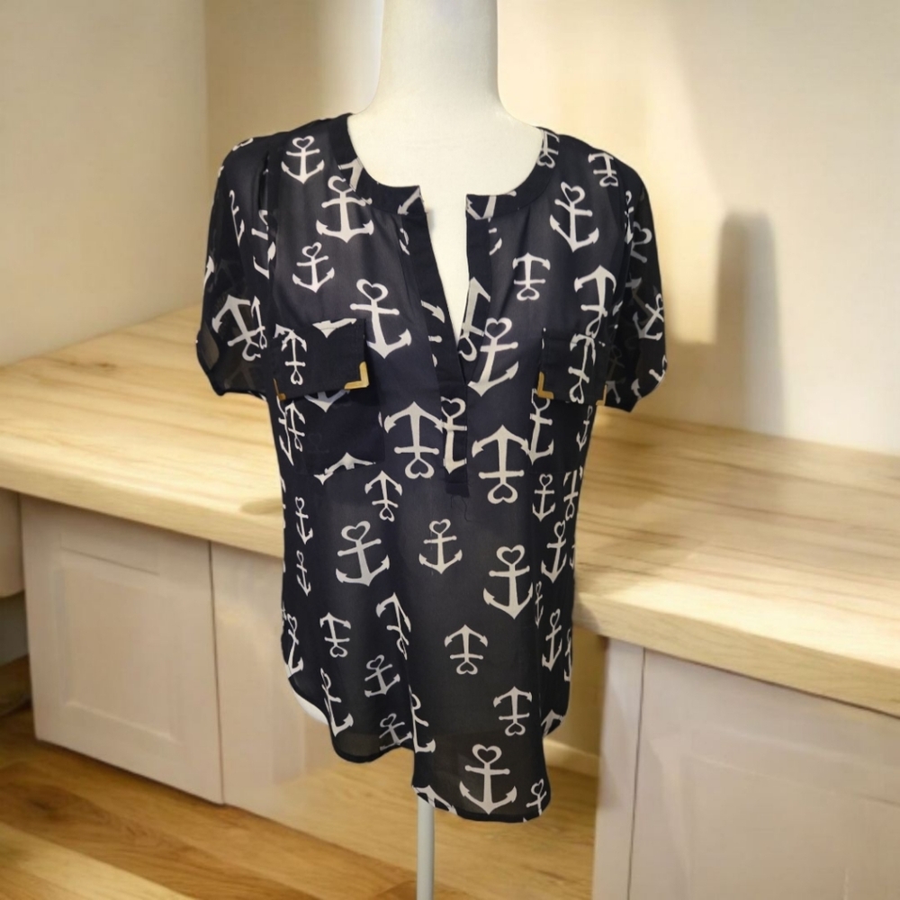 Nautical Anchor Print Women's Top - Black